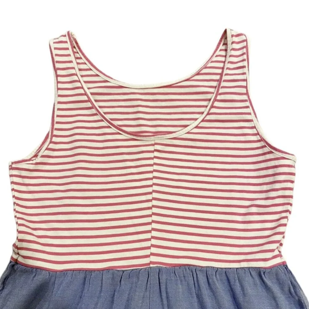 Old Navy Sz L (10-12) Chambray & Pink Striped Tank Dress